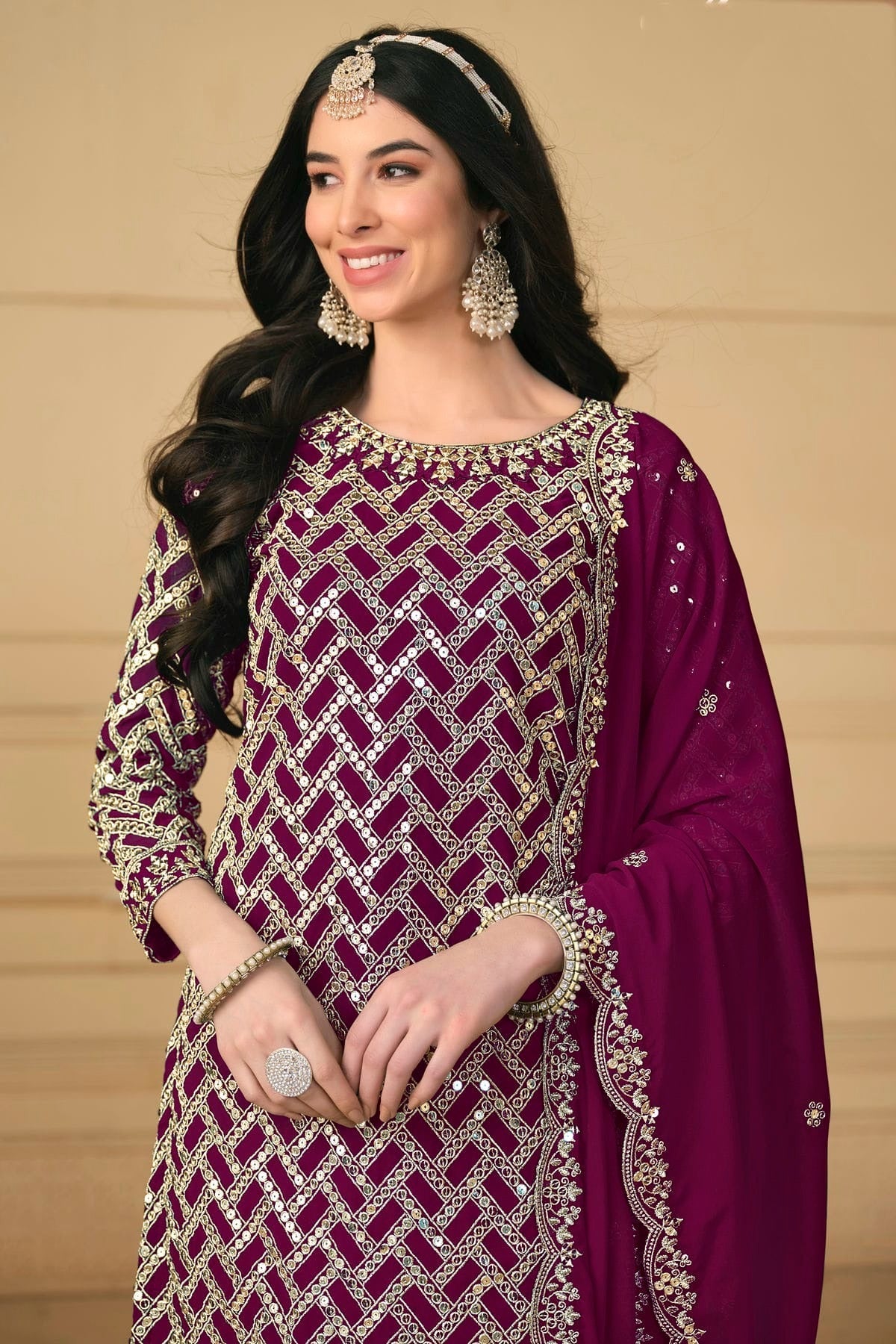 Purple Colour Semi Stitched Faux Georgette Sharara Suit SM1050474 A