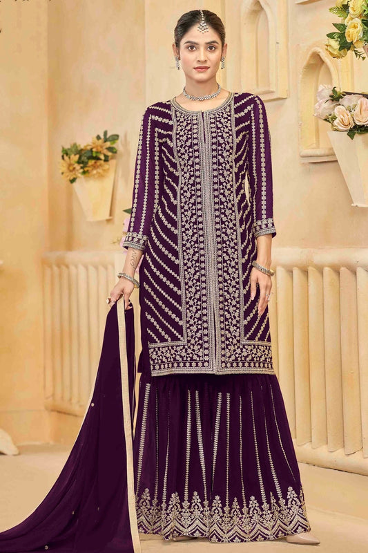 Purple Colour Semi Stitched Faux Georgette Sharara Suit SM1050748