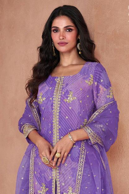 Purple Colour Semi Stitched Faux Georgette Sharara Suit SM1140382 A