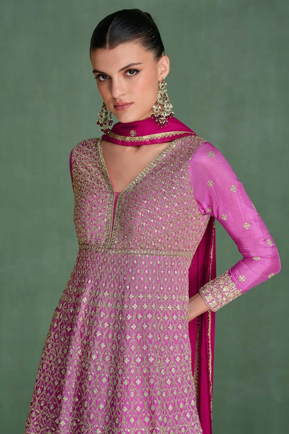 Purple Colour Semi Stitched Georgette Anarkali Suit SM1112782 A