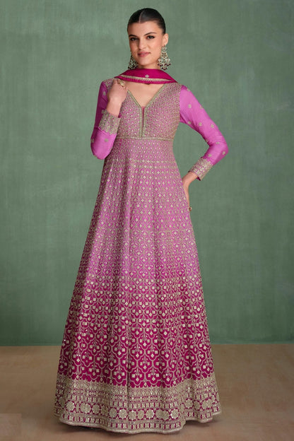 Purple Colour Semi Stitched Georgette Anarkali Suit SM1112782