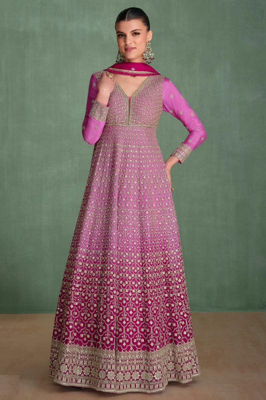 Purple Colour Semi Stitched Georgette Anarkali Suit SM1112782