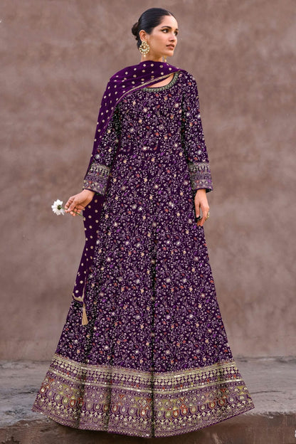 Purple Colour Semi Stitched Georgette Anarkali Suit SM1140265