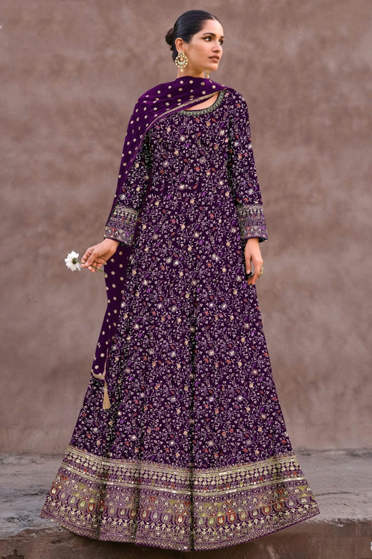 Purple Colour Semi Stitched Georgette Anarkali Suit SM1140265