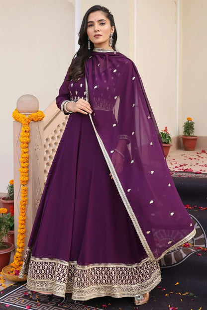 Purple Colour Semi Stitched Georgette Anarkali Suit SM1170031 A