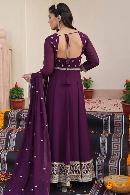 Purple Colour Semi Stitched Georgette Anarkali Suit SM1170031 B