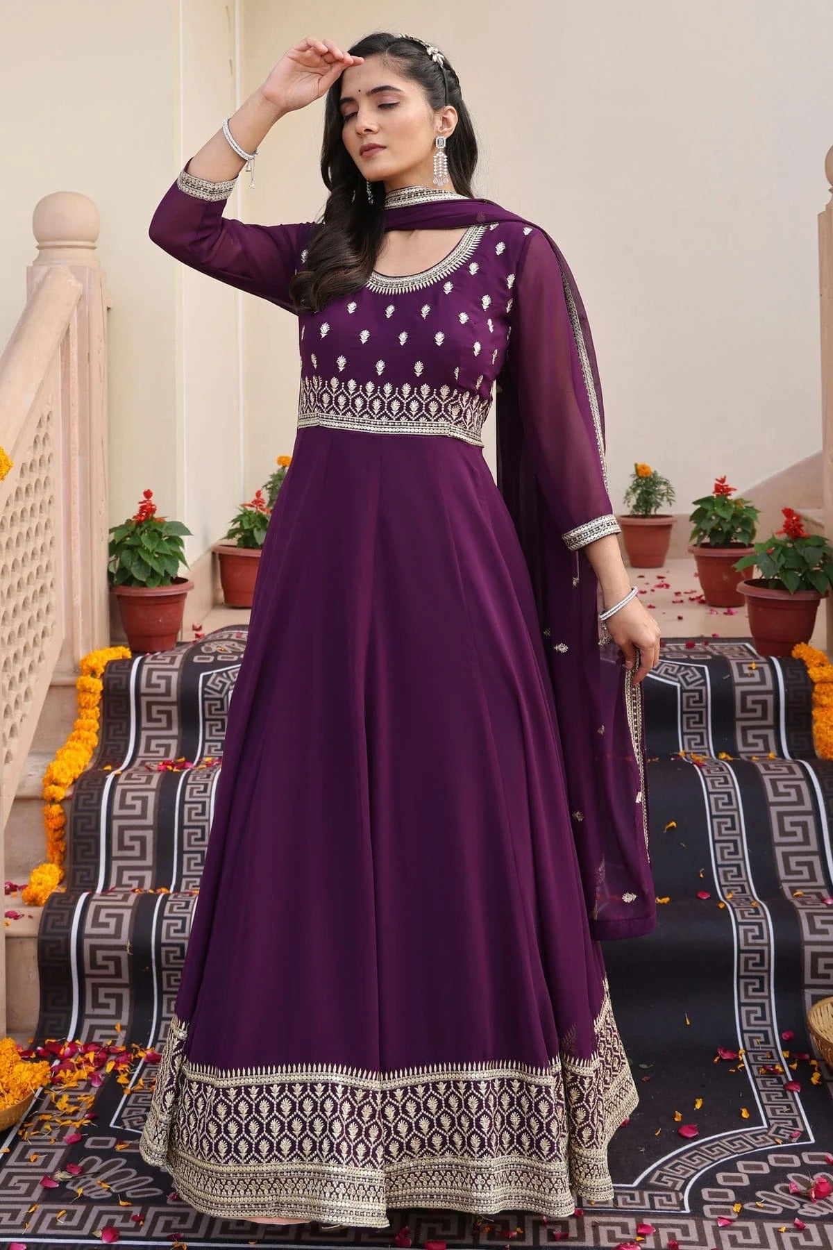 Purple Colour Semi Stitched Georgette Anarkali Suit SM1170031