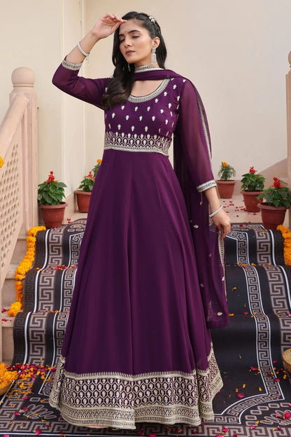 Purple Colour Semi Stitched Georgette Anarkali Suit SM1170031