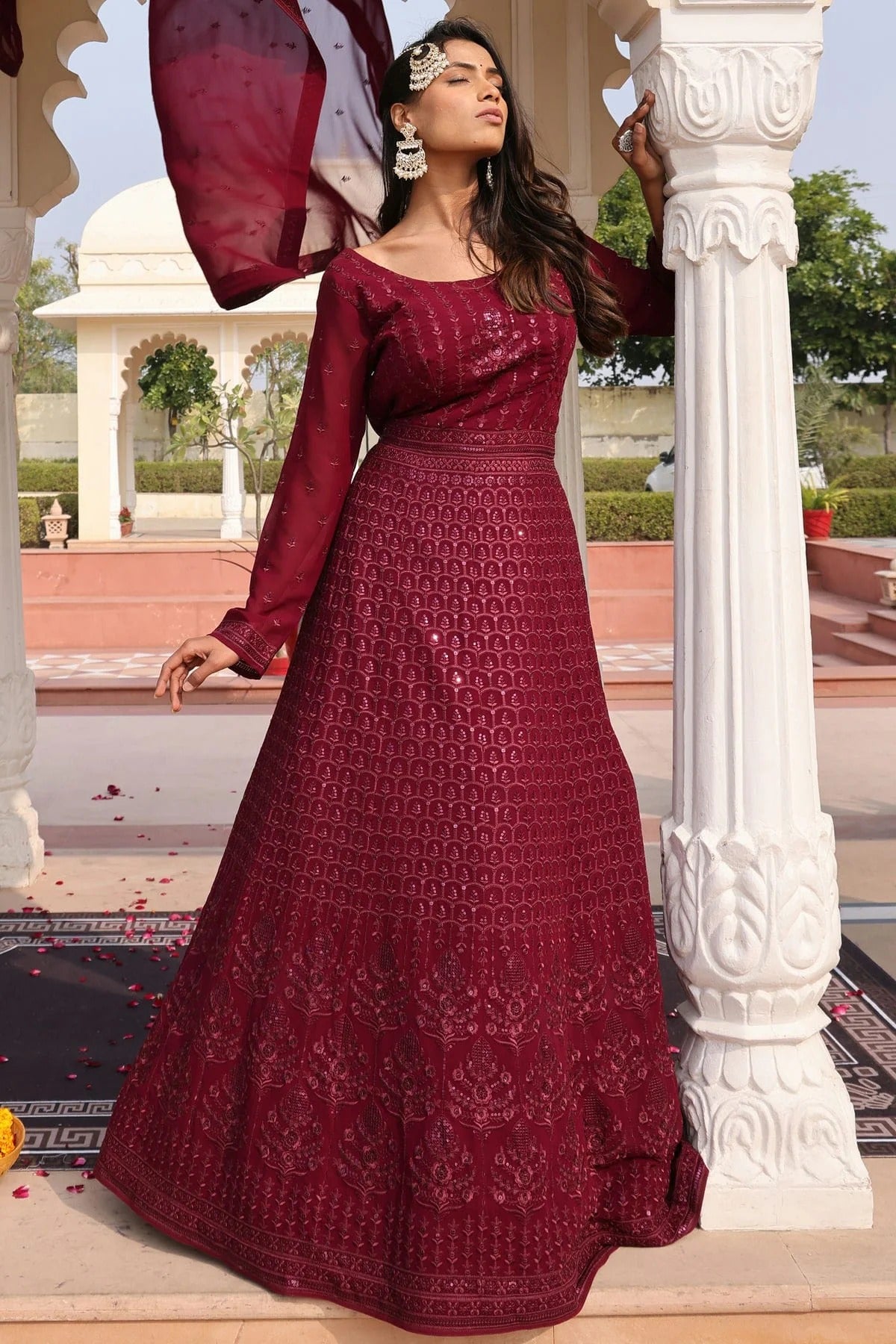 Purple Colour Semi Stitched Georgette Anarkali Suit SM1170035