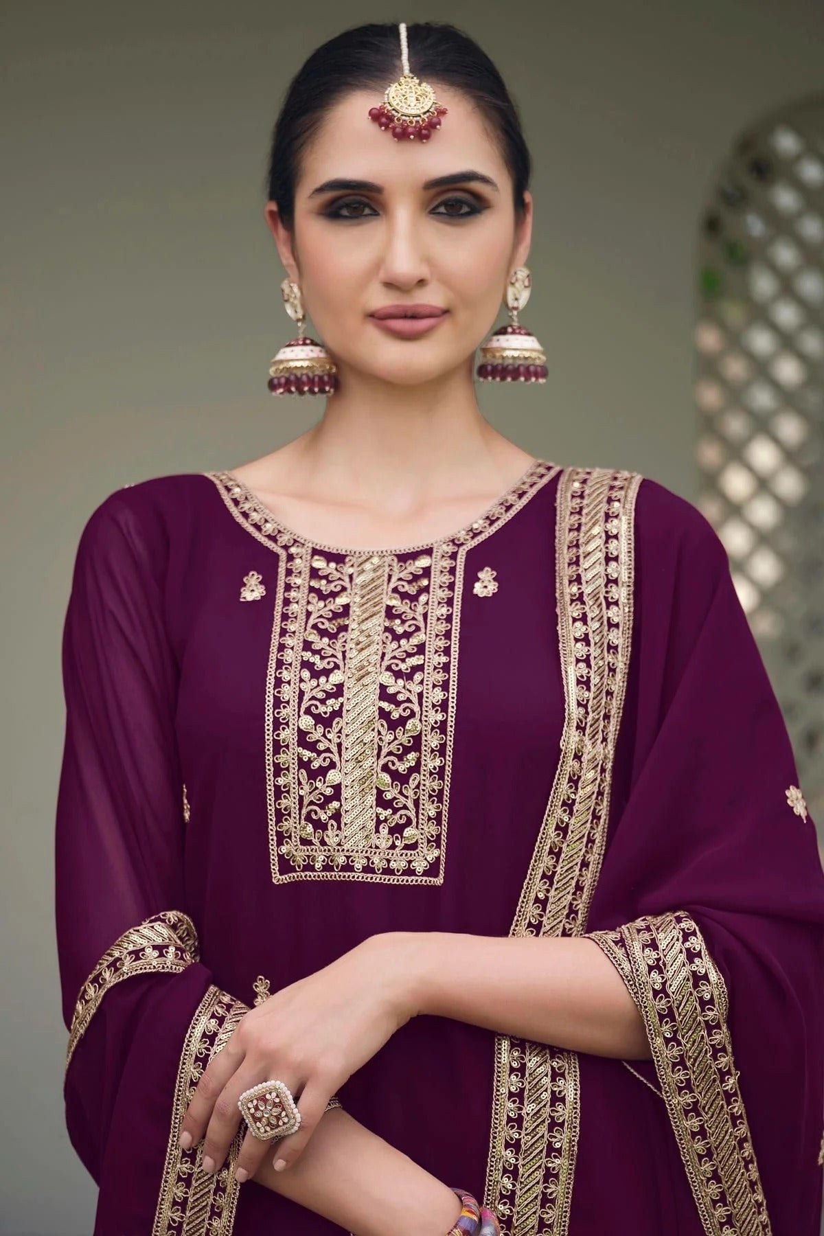 Purple Colour Semi Stitched Georgette Palazzo Pant Suit SM1140300 A