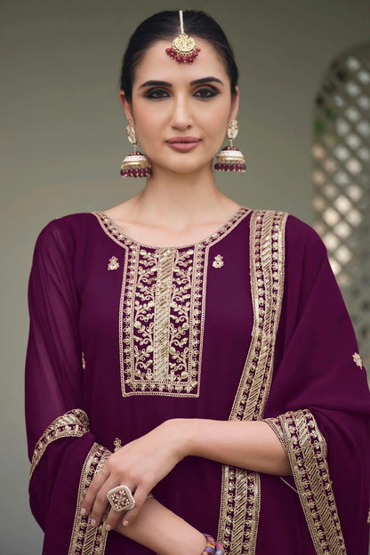 Purple Colour Semi Stitched Georgette Palazzo Pant Suit SM1140300 A