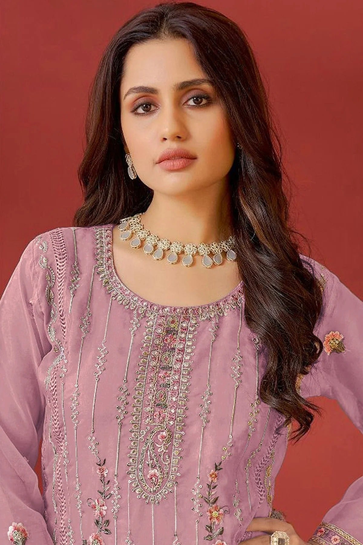Purple Colour Semi Stitched Organza Pakistani Suit SM1140172 A