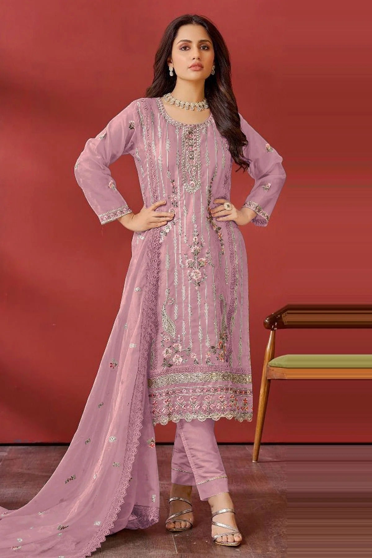 Purple Colour Semi Stitched Organza Pakistani Suit SM1140172