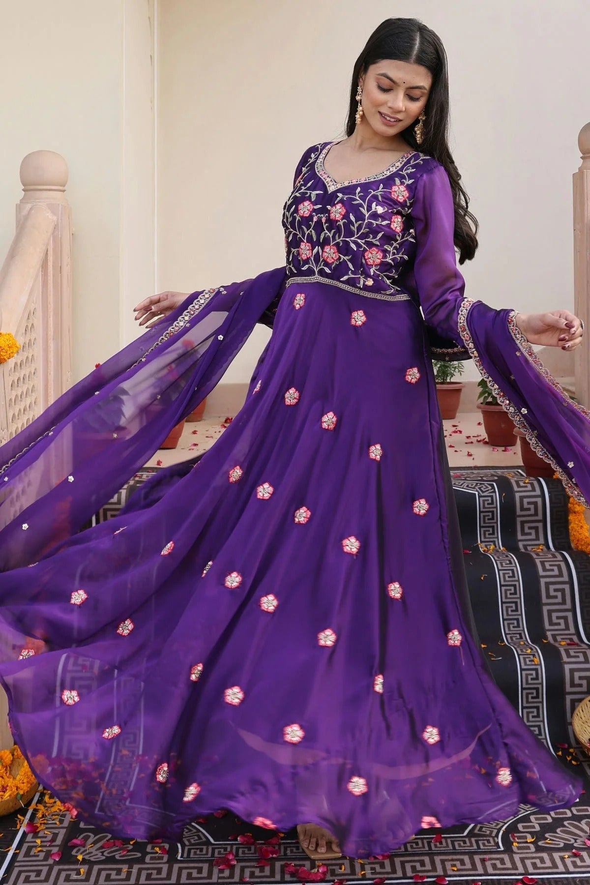 Purple Colour Semi Stitched Rangoli Silk Anarkali Suit SM1170041 A