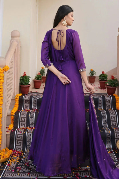 Purple Colour Semi Stitched Rangoli Silk Anarkali Suit SM1170041 B
