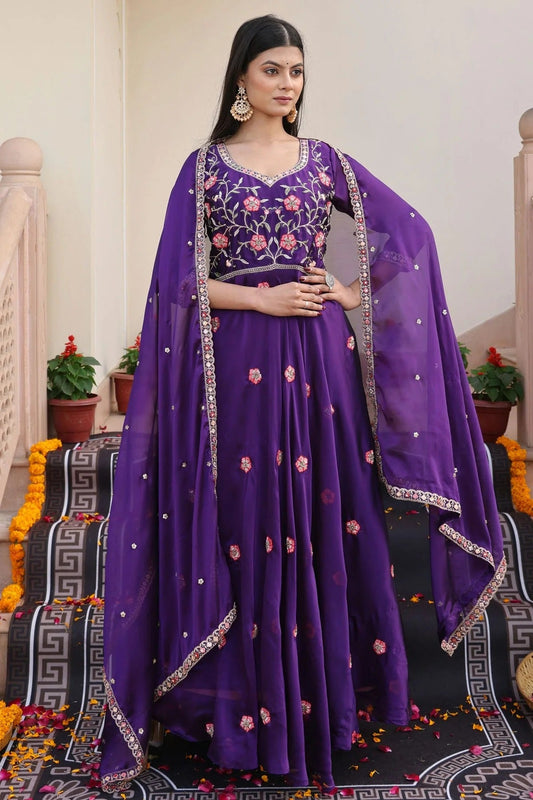 Purple Colour Semi Stitched Rangoli Silk Anarkali Suit SM1170041