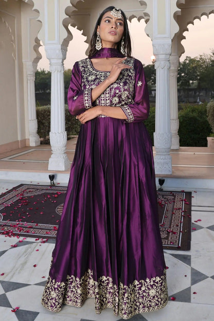 Purple Colour Semi Stitched Rangoli Silk Anarkali Suit SM1170042