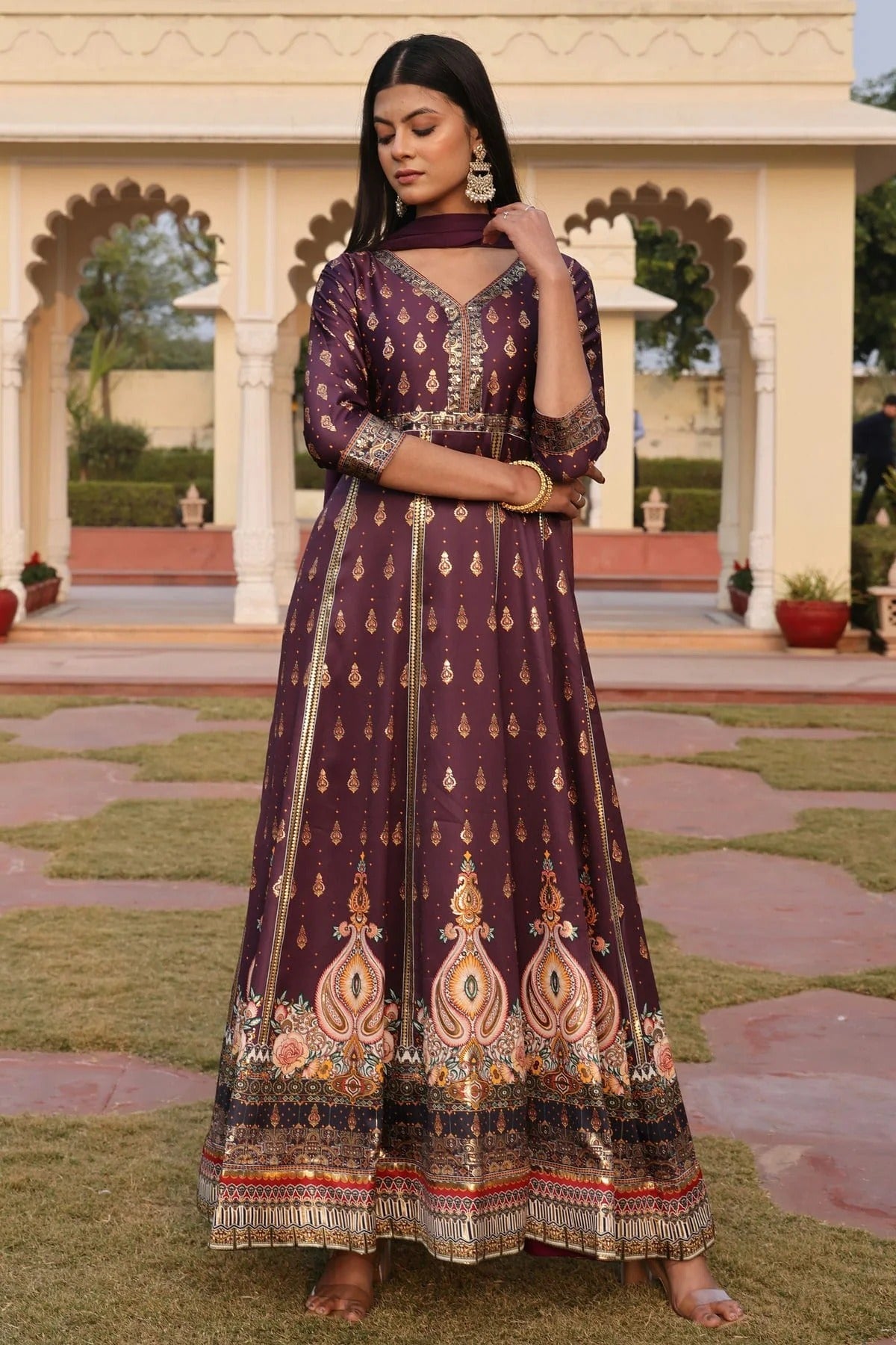Purple Colour Semi Stitched Satin Anarkali Suit SM1170036 A
