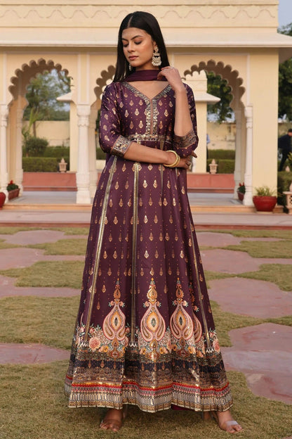 Purple Colour Semi Stitched Satin Anarkali Suit SM1170036 A
