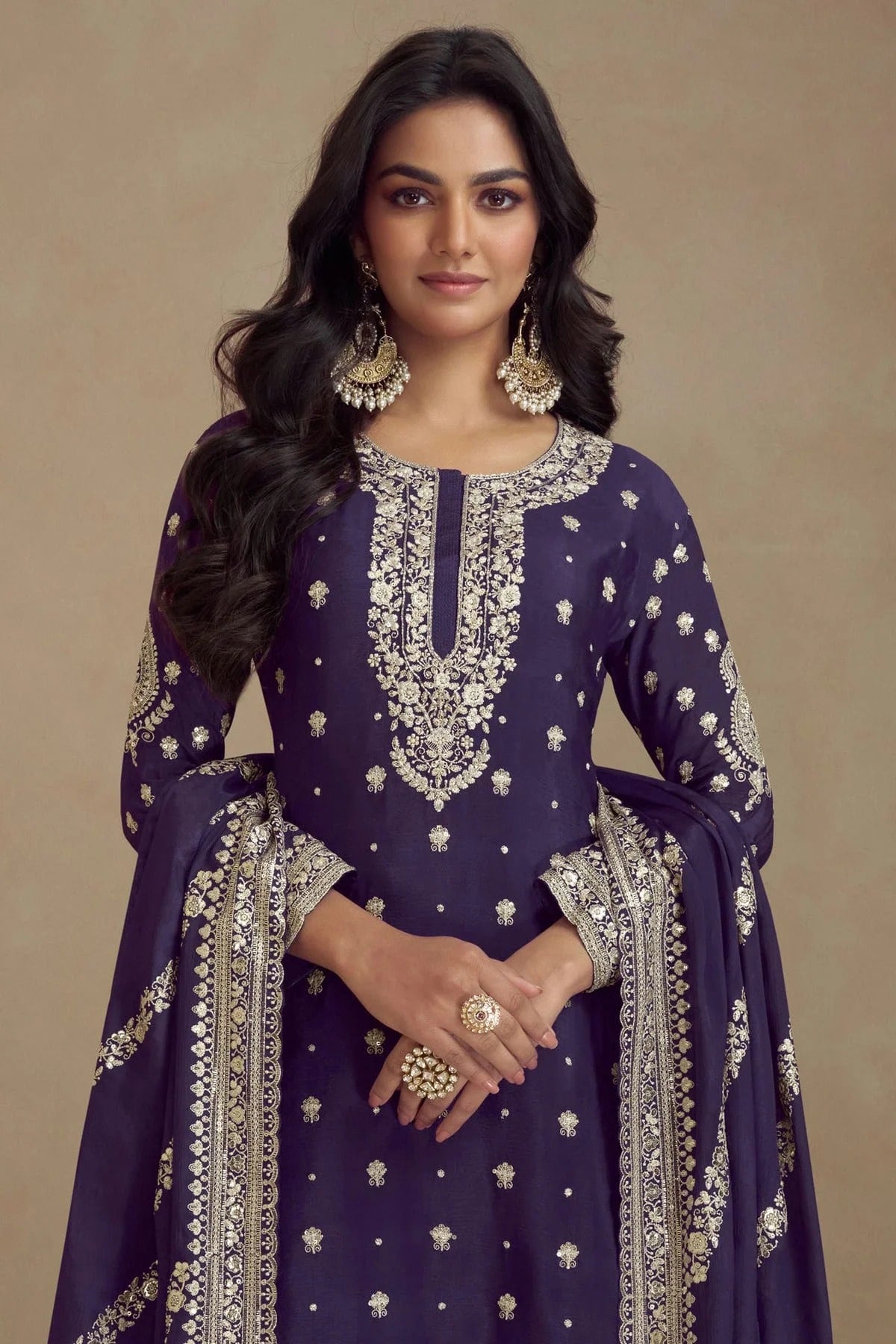 Purple Colour Semi Stitched Silk Palazzo Pant Suit SM1140668 A