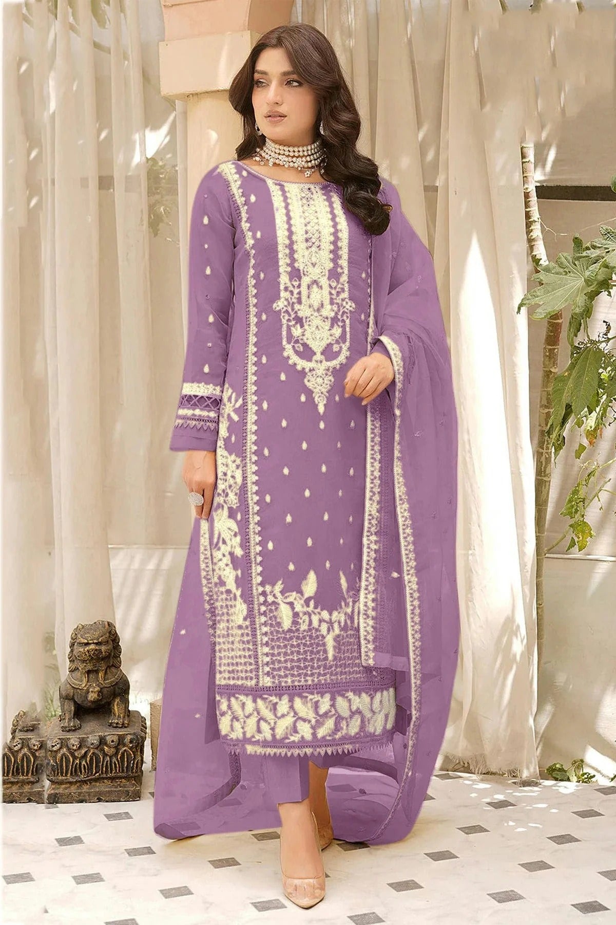 Purple Colour Semi Stitched Soft Organza Pakistani Suit SM1140363