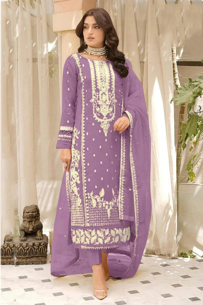 Purple Colour Semi Stitched Soft Organza Pakistani Suit SM1140363