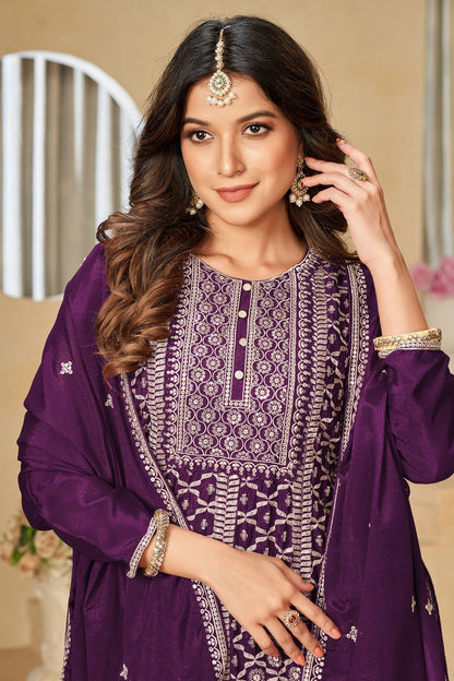Purple Colour Sharara Suit Chinon Semi Stitched SM1050506 A
