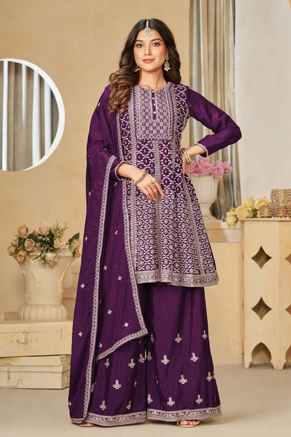 Purple Colour Sharara Suit Chinon Semi Stitched SM1050506