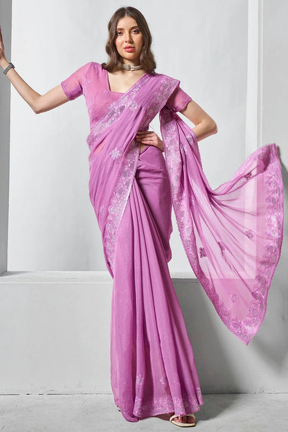 Purple Colour Shimmer Chiffon Designer Saree SD1111720