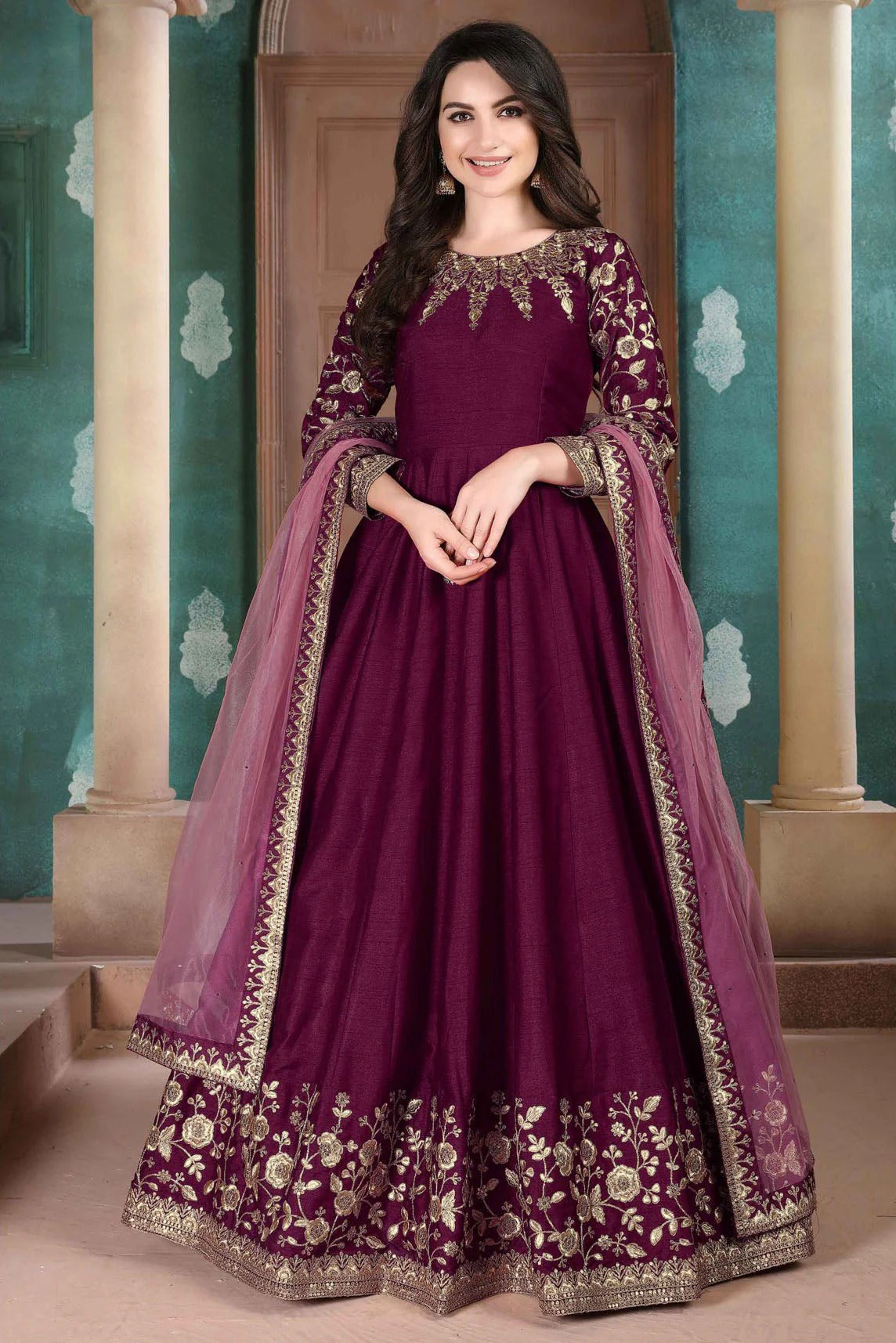 Purple Colour Silk Embroidery Anarkali Suit SM1050179