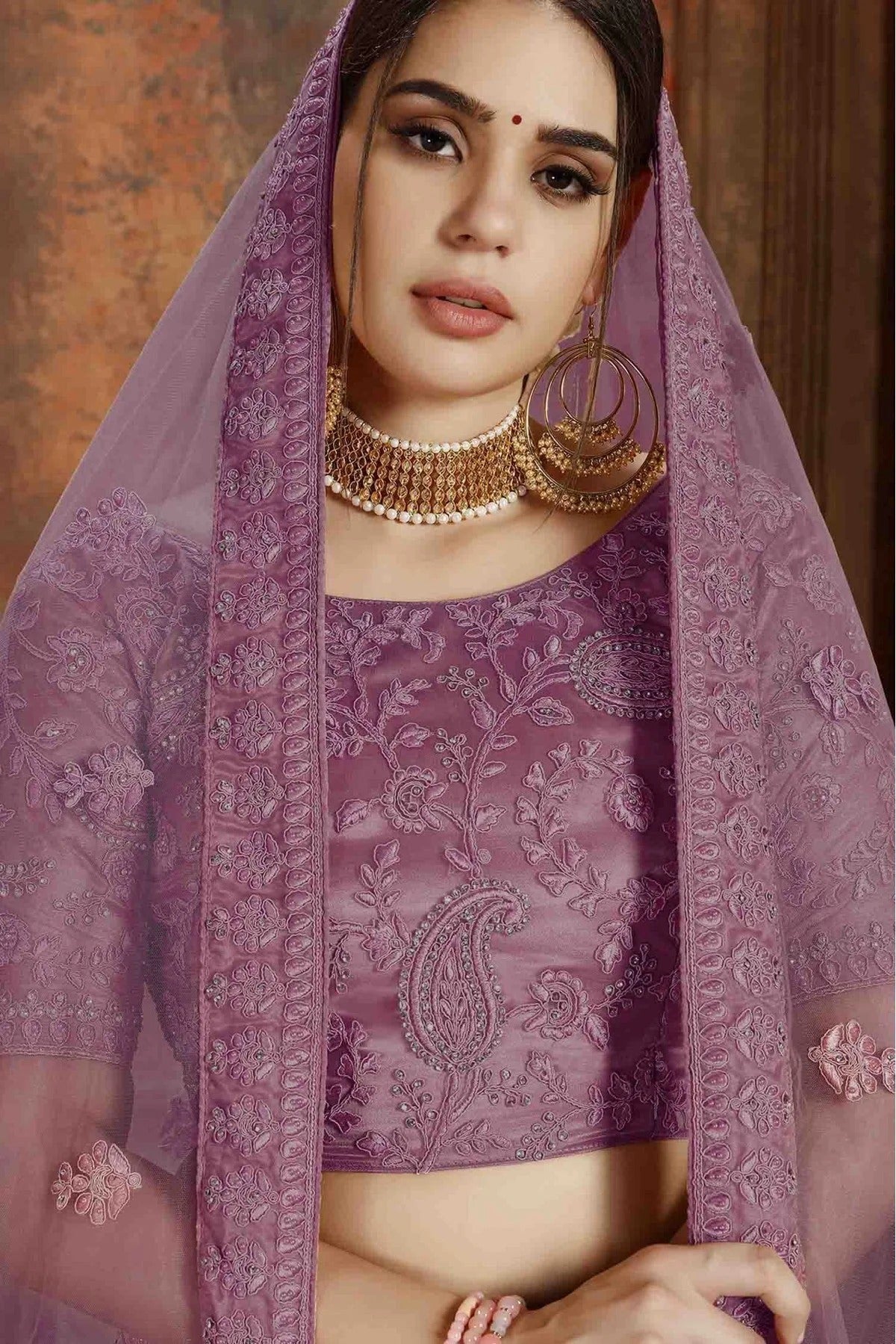Purple Colour Soft Net Embroidery Lehenga Choli LC1080076 A