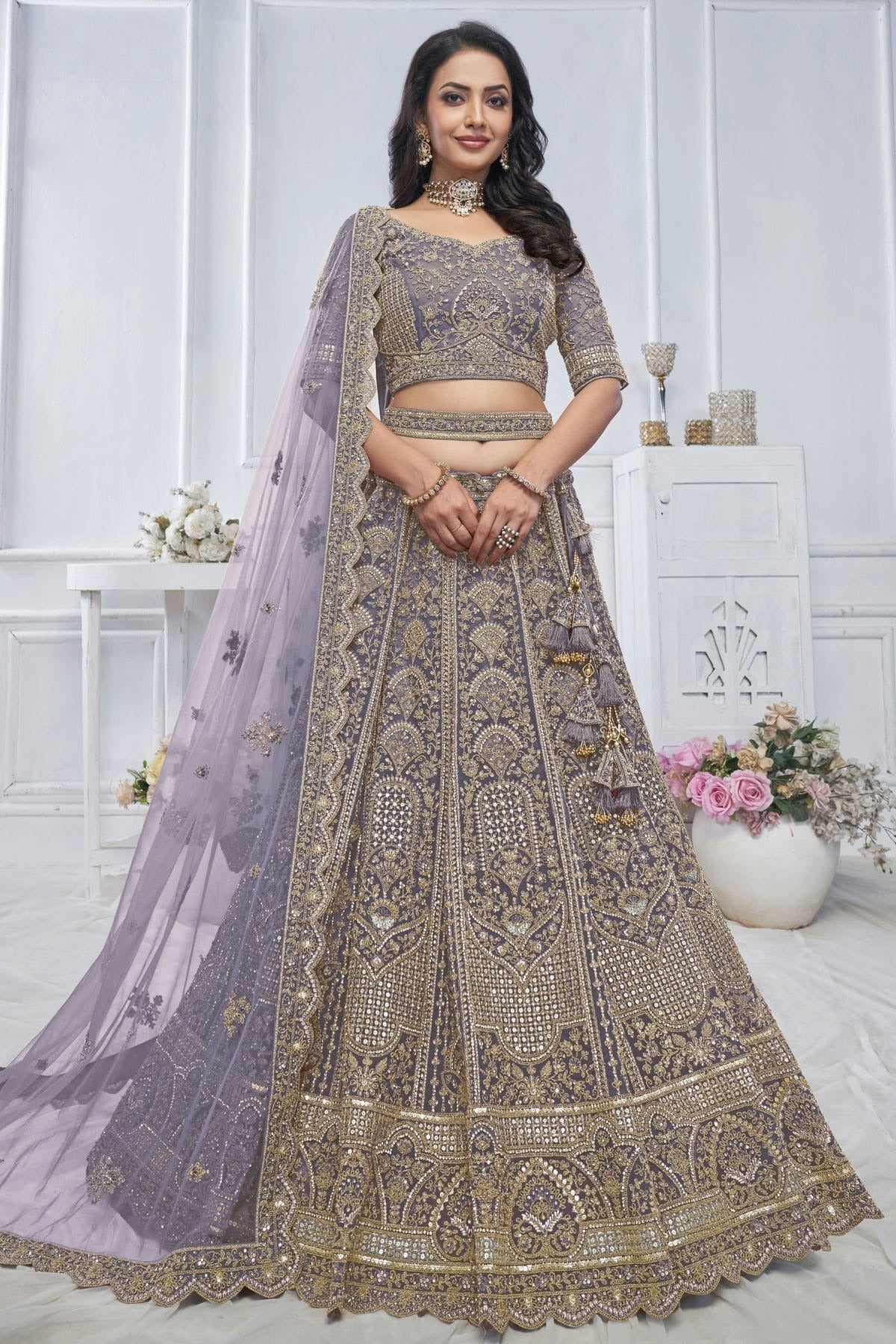 Purple Colour Soft Net Embroidery Lehenga Choli LC1111371