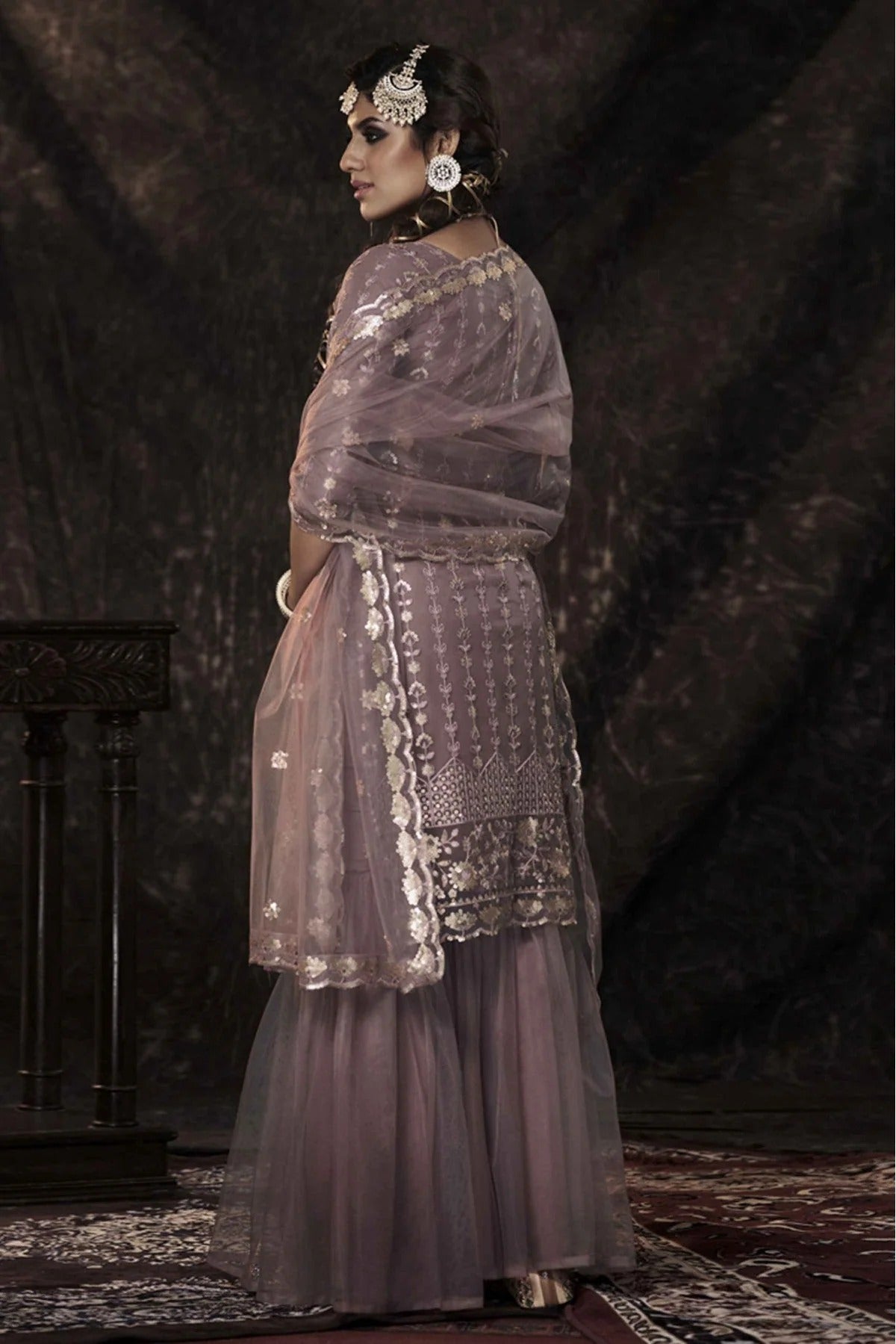 Purple Colour Soft Net Sequins Work Sharara Suit SM1080664 A