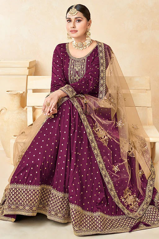 Purple Colour Taffeta Silk Anarkali Suit SM1050350 A