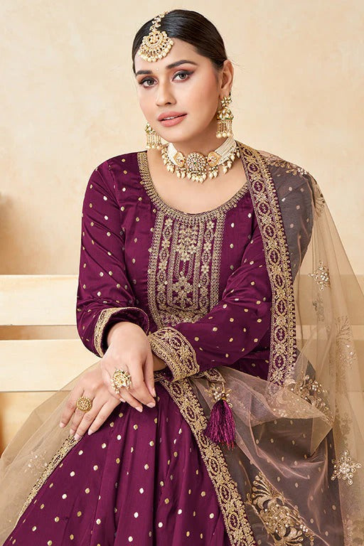 Purple Colour Taffeta Silk Anarkali Suit SM1050350 C