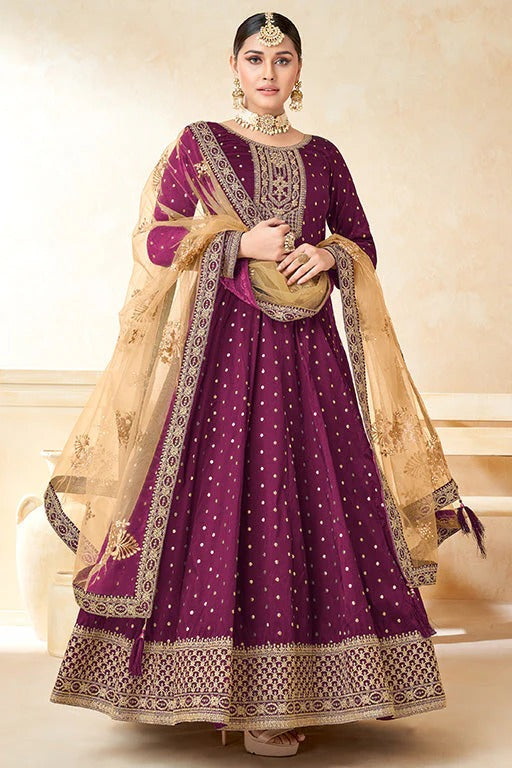 Purple Colour Taffeta Silk Anarkali Suit SM1050350