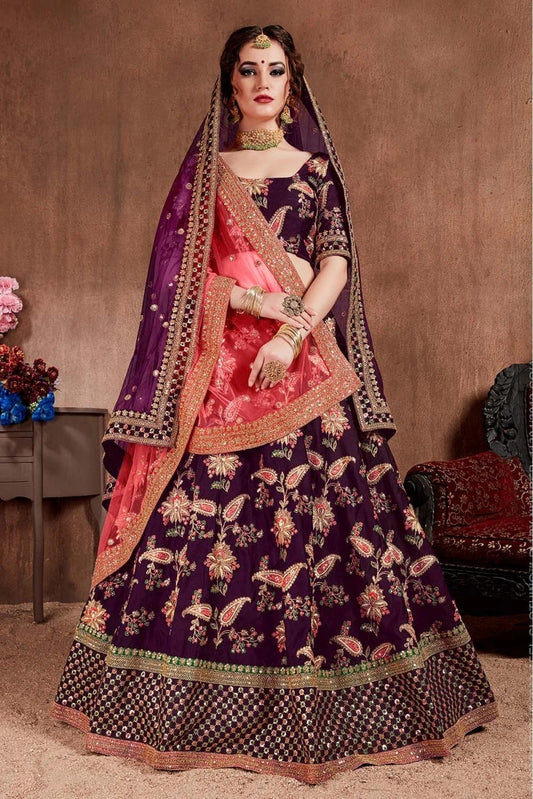 Purple Colour Taffeta Silk Lehenga Choli LC1010093