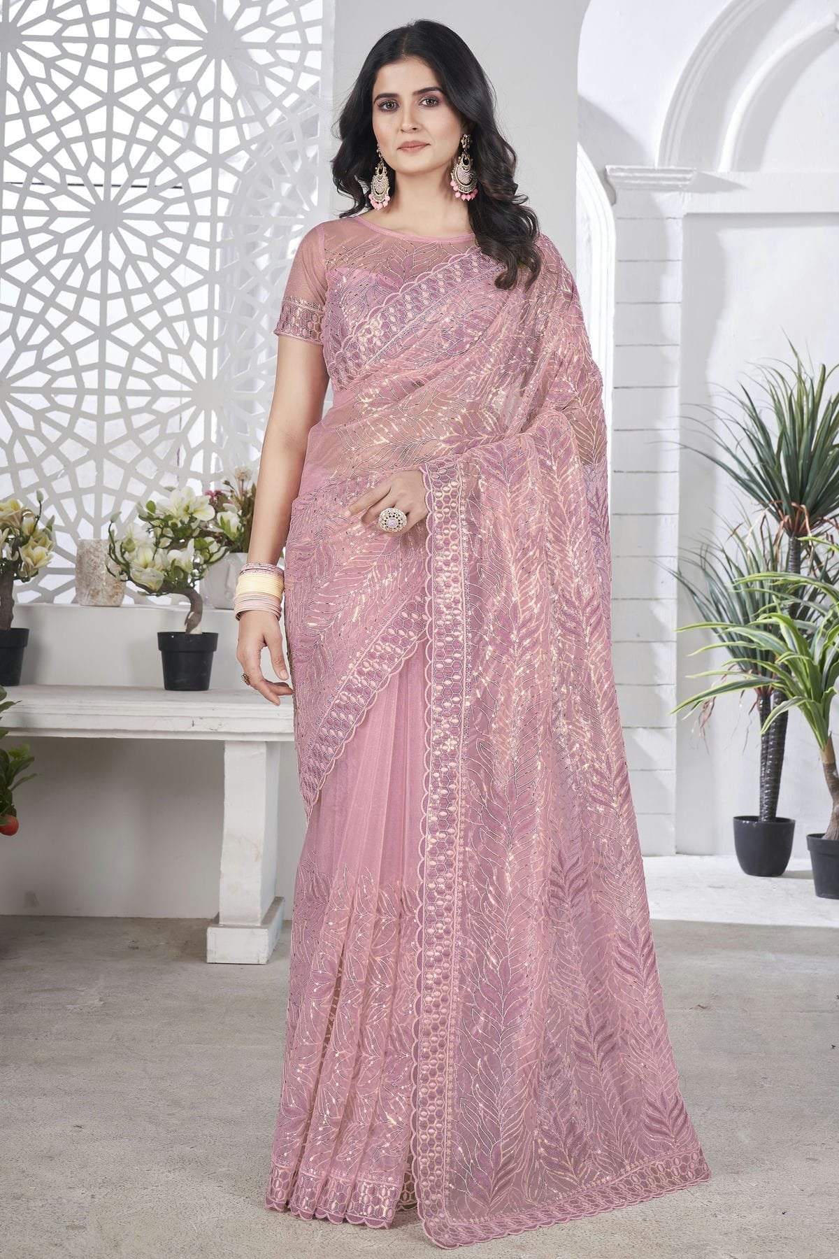 Purple Colour Tissue Net Designer Saree SD1112579