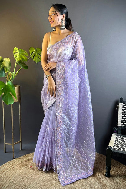 Purple Colour Twill Net Designer Saree SD1111883