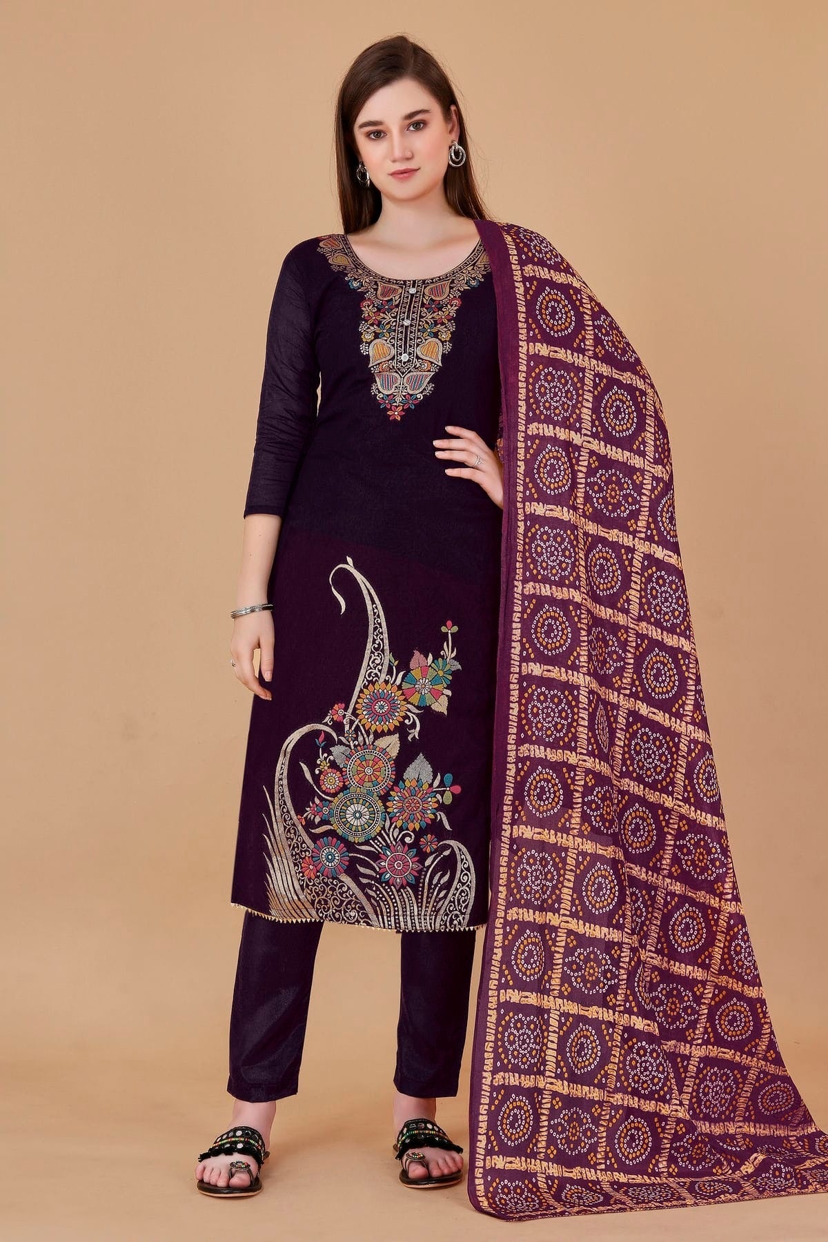 Purple Colour Unstitched Banarasi Jacquard Fabric Straight Suit US1160984