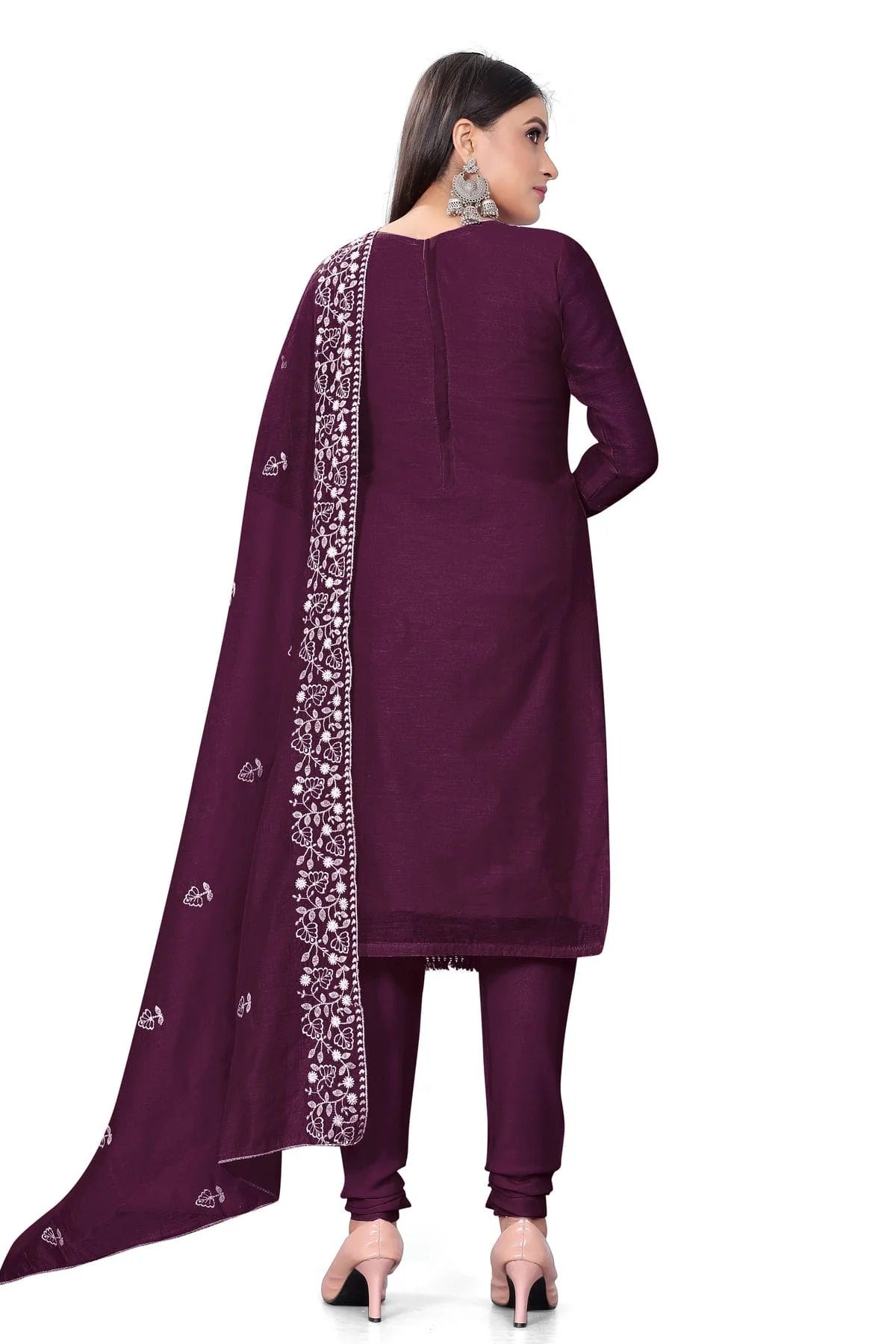 Purple Colour Unstitched Chanderi Cotton Churidar Suit US1160688 A