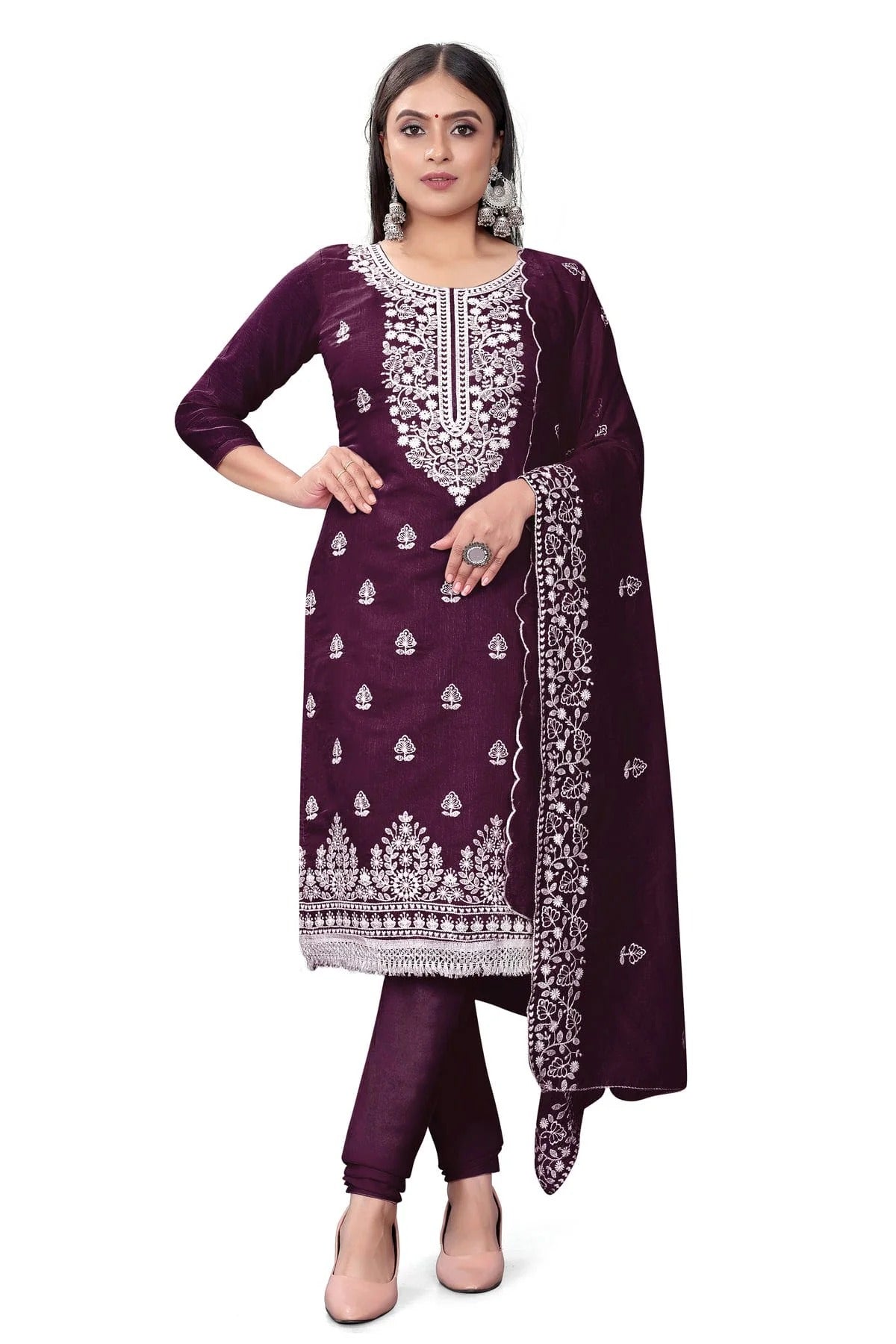 Purple Colour Unstitched Chanderi Cotton Churidar Suit US1160688