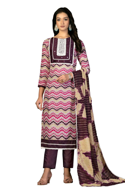 Purple Colour Unstitched Cotton Fabric Straight Suit US1160943