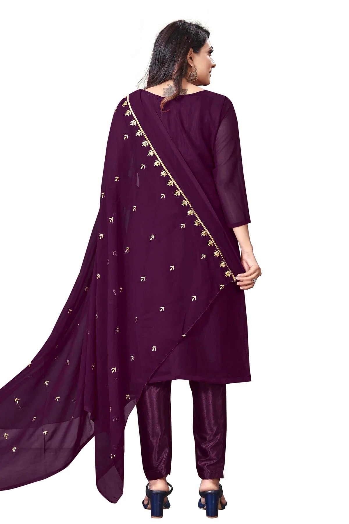 Purple Colour Unstitched Faux Georgette Straight Suit US1160640 A