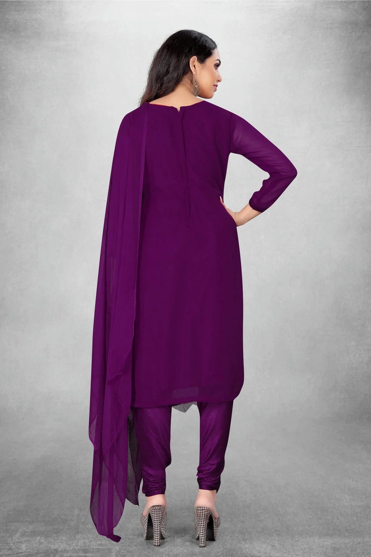 Purple Colour Unstitched Georgette Churidar Suit US1160809 A