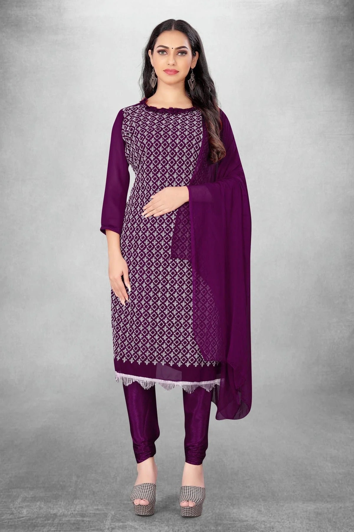 Purple Colour Unstitched Georgette Churidar Suit US1160809