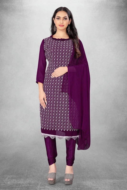 Purple Colour Unstitched Georgette Churidar Suit US1160809