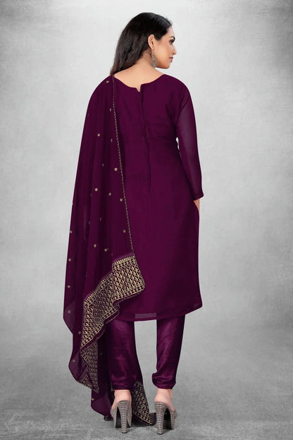 Purple Colour Unstitched Georgette Churidar Suit US1160819 A