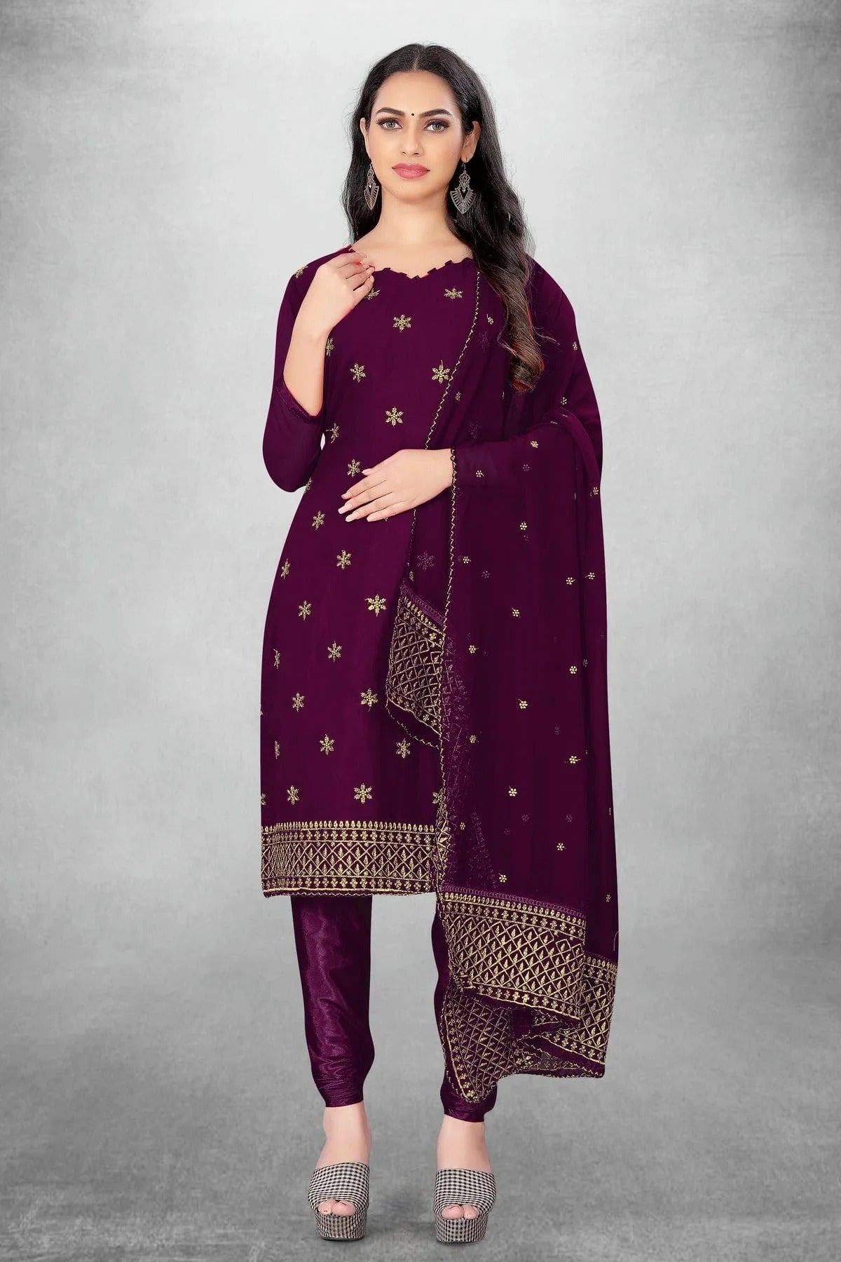 Purple Colour Unstitched Georgette Churidar Suit US1160819