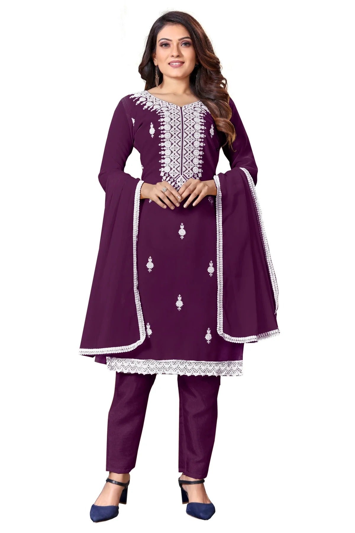 Purple Colour Unstitched Georgette Straight Suit US1160628